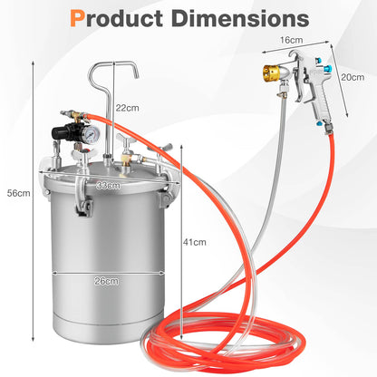 GiantexUK 15L Paint Pressure Pot, Pressure Paint Tank with Spray Gun, 2 Air Caps