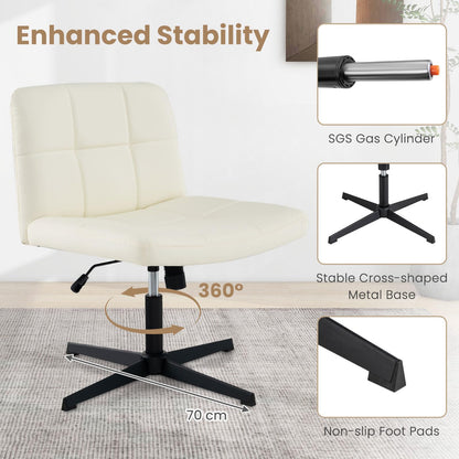 Armless Office Chair, PU Leather Upholstered Cross Legged Computer Desk Chair