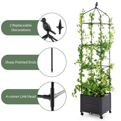 GiantexUK Raised Garden Bed with Trellis, Adjustable Rolling Planter Pox with Wheels, Self Watering & Drainage System