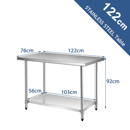 GiantexUK Stainless Steel Catering Table, 48x30Inch/48x24Inch/36x24Inch Commercial Work Table with Adjustable Shelf & Non-slip Footpads