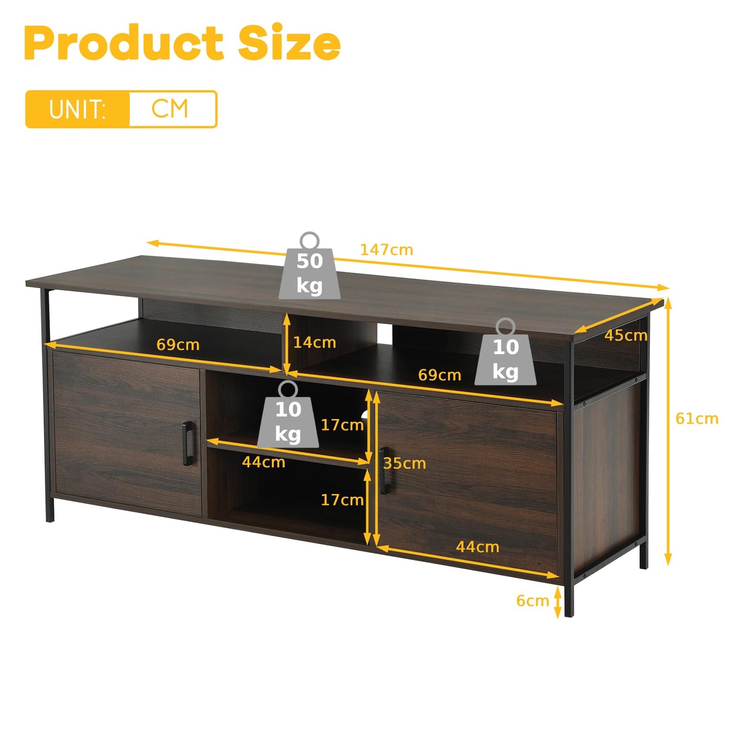 TV Stand for TVs up to 65 Inches, Wooden TV Cabinet Media Entertainment Center with 2 Door Cabinets