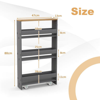 GiantexUK Kitchen Storage Trolley, 4 Tier Slim Utility Rolling Cart with Wheels & Handle