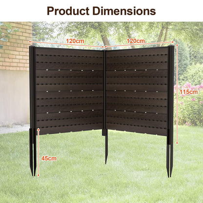 2 Panels Outdoor Privacy Screen, 120 x 115cm Decorative Fence Trash Can Enclosure with 5 Stakes