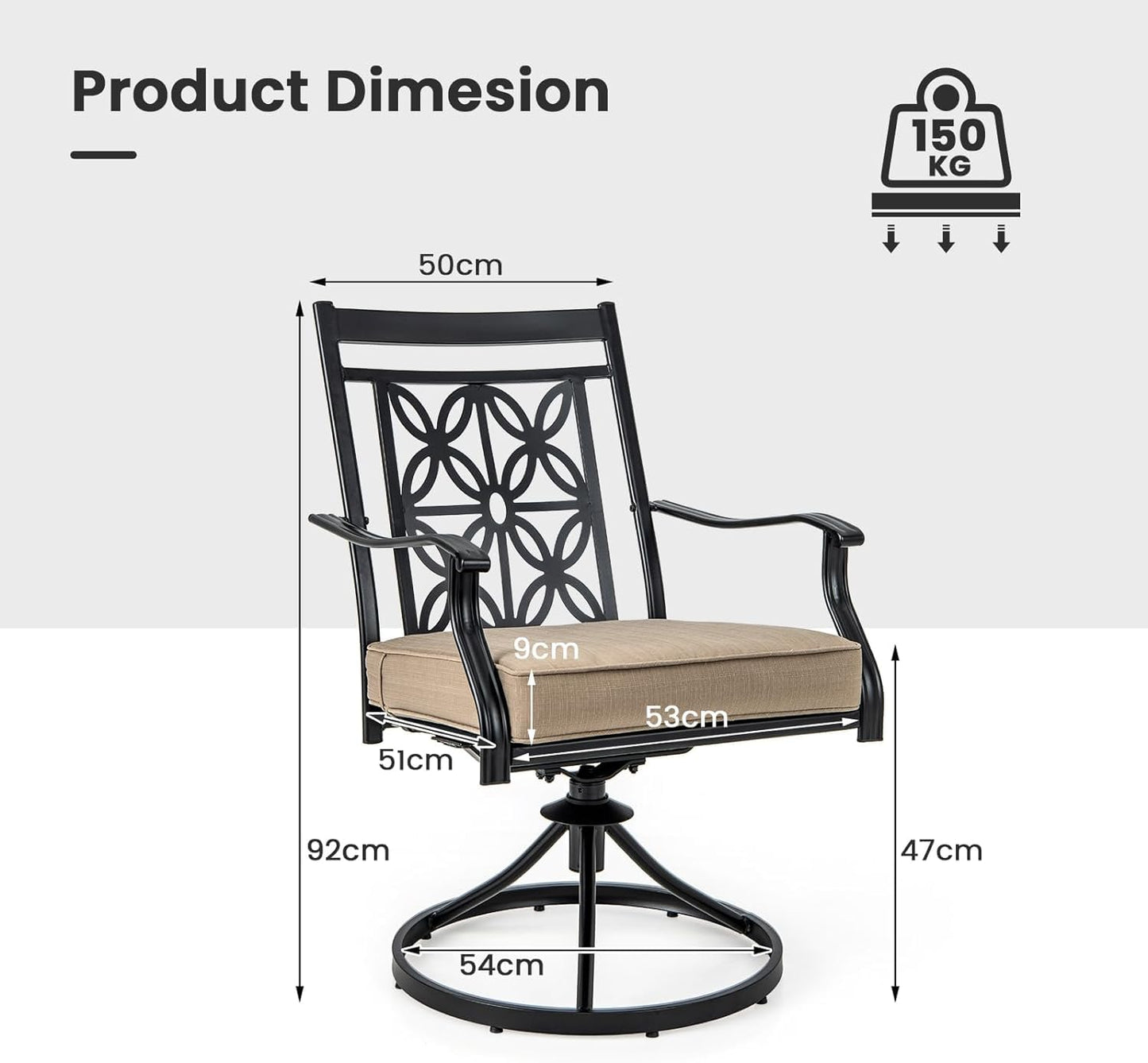 GiantexUK Set of 2 Swivel Garden Chairs, Patio Bistro Bar Stools with Cushion, Backrest & Armrest