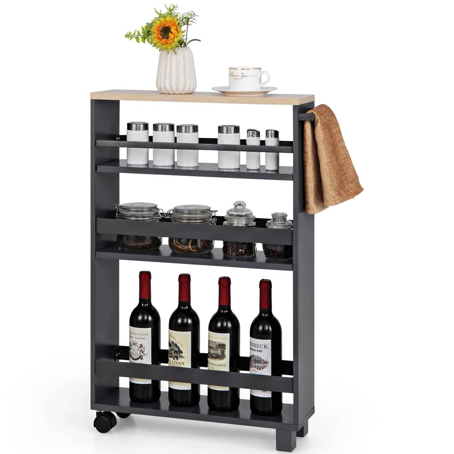 GiantexUK Kitchen Storage Trolley, 4 Tier Slim Utility Rolling Cart with Wheels & Handle