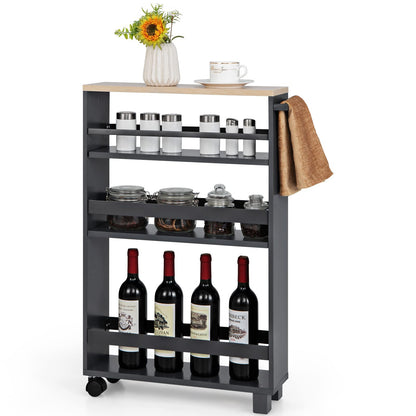 GiantexUK Kitchen Storage Trolley, 4 Tier Slim Utility Rolling Cart with Wheels & Handle