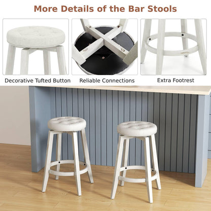 GiantexUK Swivel Bar Stools Set of 2, Upholstered Kitchen Barstools with Footres Linen Fabric Exterior 66cmH