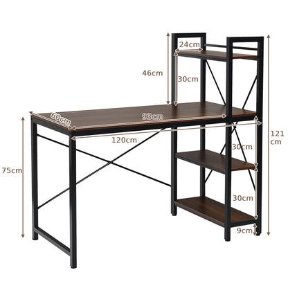 Computer Desk, Steel Frame Wooden Writing Workstation PC Laptop Table with 4-Tier DIY Storage Shelves