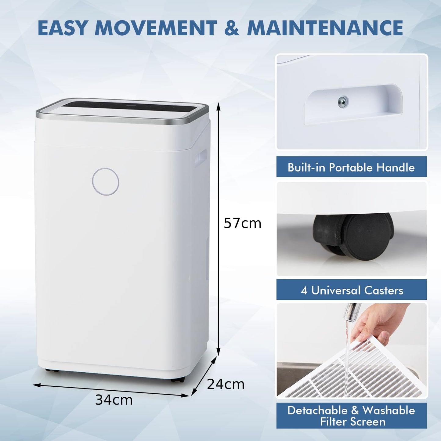 GiantexUK 20 Per Day Portable Dehumidifier, 3 Modes Air Dehumidifier with Digital Humidity Display, 24H Timer and Auto-Off