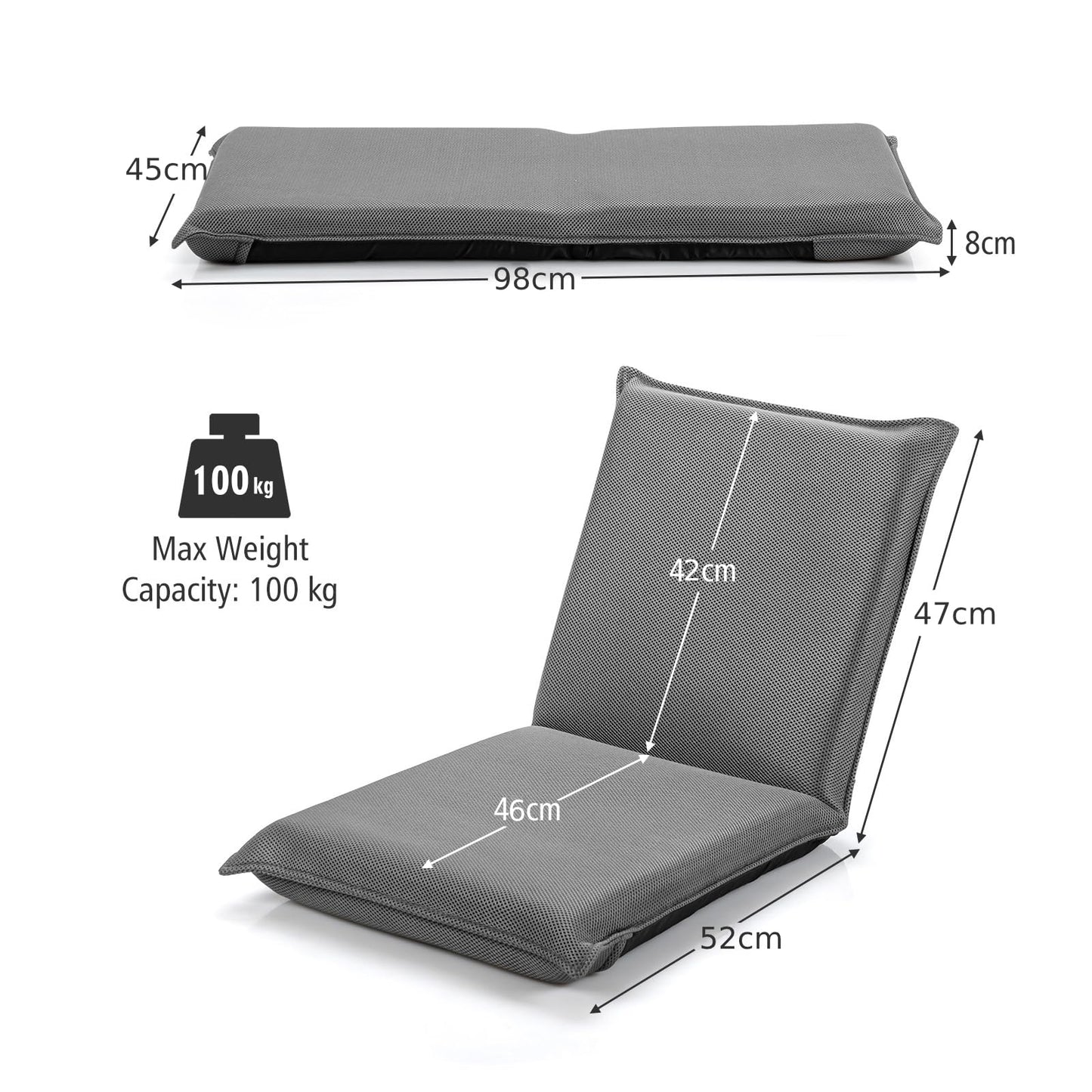 Folding Floor Chair, Lazy Sofa Lounger Recliner with 6-Position Adjustable Backrest