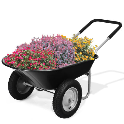 GiantexUK 2-Wheeled Wheelbarrow, Garden Cart with Twin Pneumatic Tyres & Soft Grip Handle