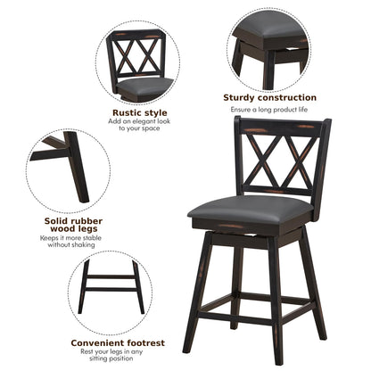 GiantexUK Bar Stools Set of 2, Upholstered 360° Swivel Barstools with Slatted Back & Footrest