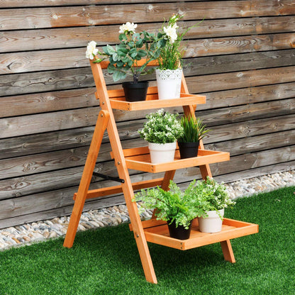 3-Tier Plant Stand, Folding Ladder Flower Shelving Unit with Step Design