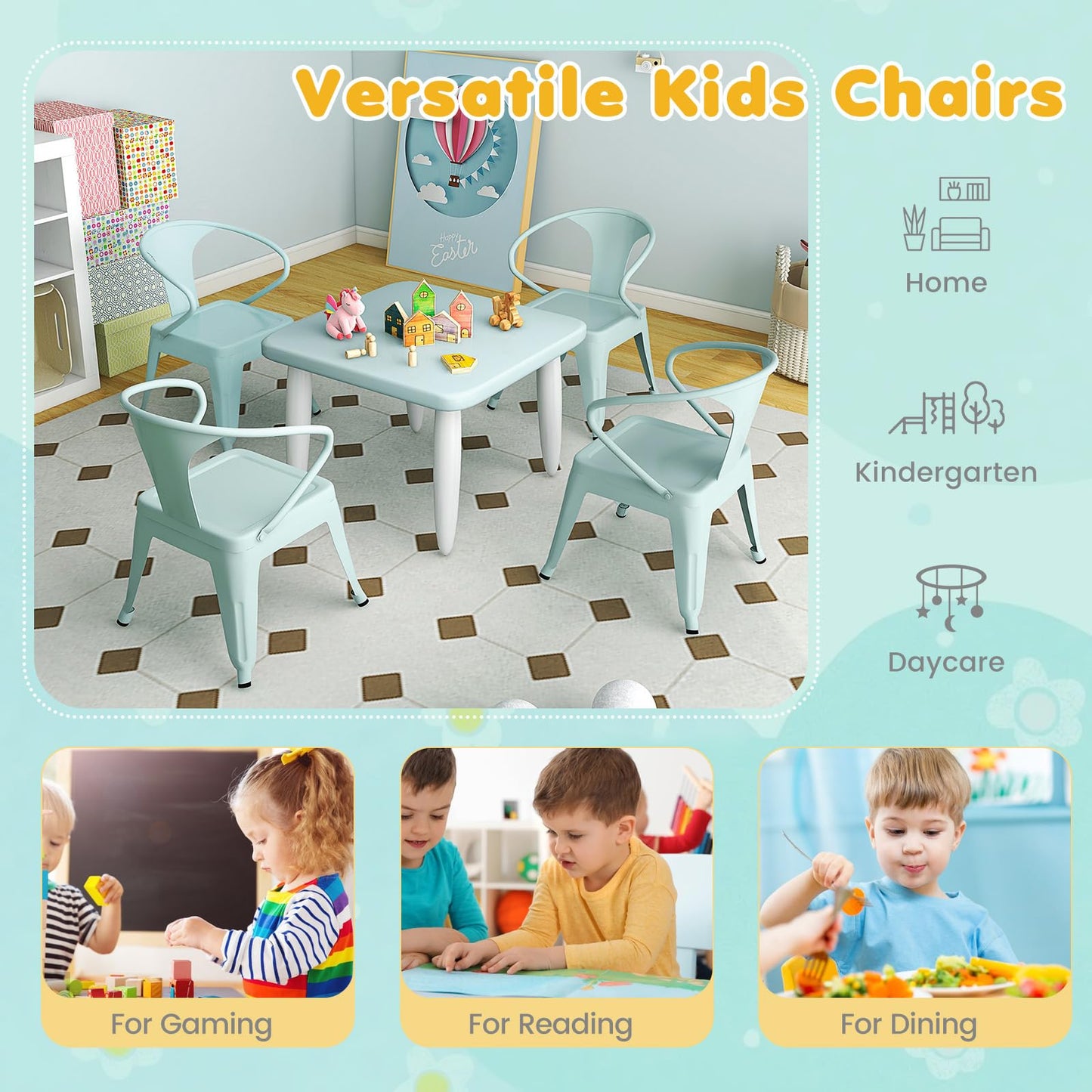 Steel Kids Chair Set of 2 with Backrest