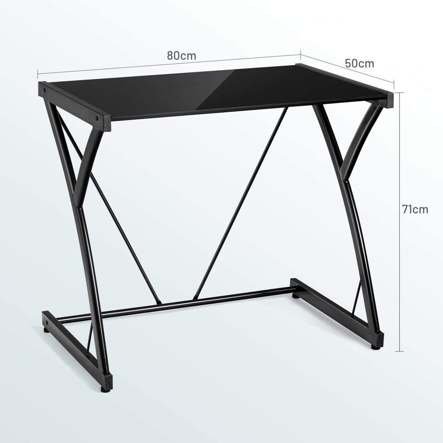 Computer Desk, Modern PC Laptop Table Writing Workstation with Tempered Glass Top, Z-Shaped