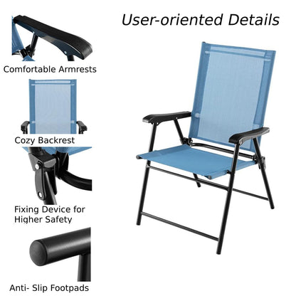 GiantexUK Garden Dining Chairs Set of 2, Folding Patio Chairs with Backrest, Armrests & Protective Foot Pad