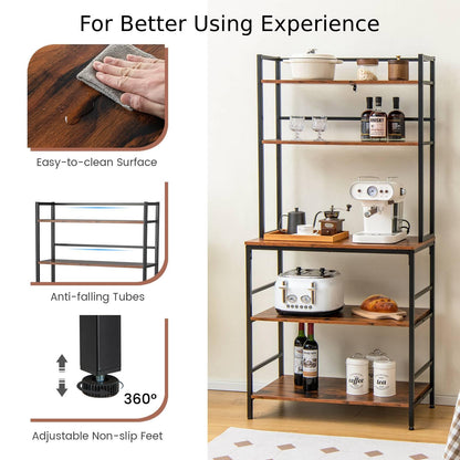 GiantexUK Kitchen Baker’s Rack, 5-Tier Freestanding Microwave Oven Stand with Anti-Toppling Device & Adjustable Non-Slip Feet