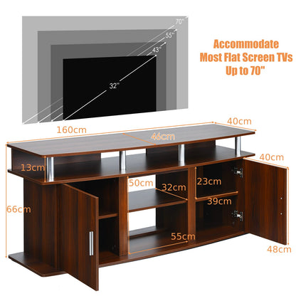 TV Stand for TVs up to 70 Inches, Wooden TV Cabinet Media Entertainment Center with 2 Doors and Open Shelves (Cherry)