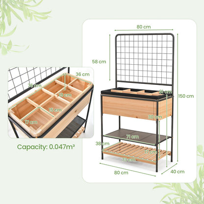 GiantexUK 3 Tier Raised Garden Bed with Trellis, Wooden Garden Planter Pox with Removable Grid Divider