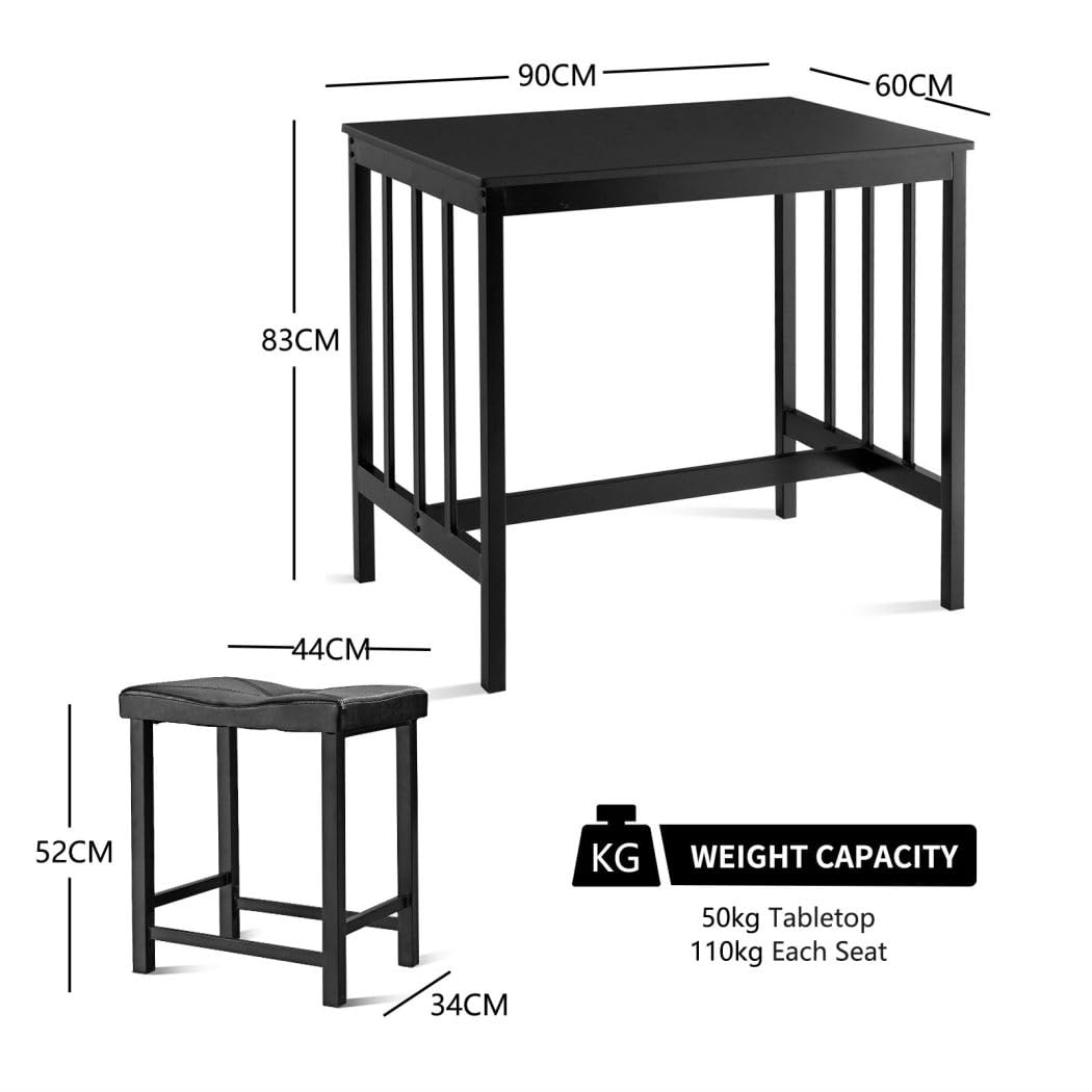 GiantexUK 3PCS Dining Table and Stools Set, Metal Frame Kitchen Table Set with Upholstered PU Leather Seat & Footrest