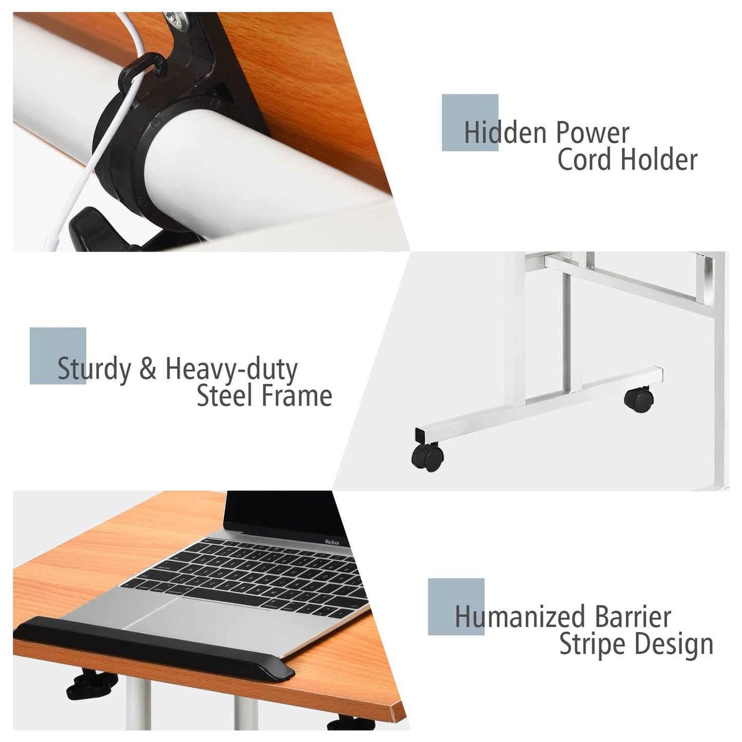 Height Adjustable Standing Desk, Mobile Laptop Table Computer Desk with Tilting Tabletop and Wheels