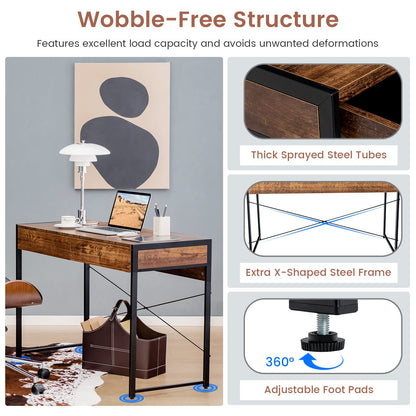 Computer Desk, Wooden PC Laptop Table Writing Workstation with 2 Drawers, 112 x 48 x 76cm