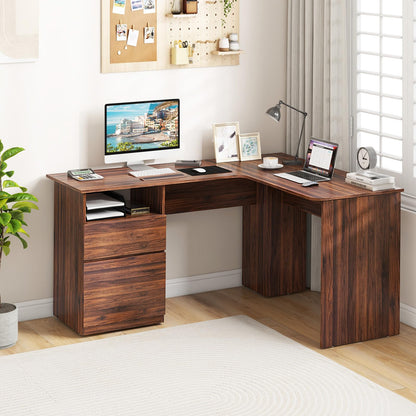 L-Shaped Computer Desk, 150cm Modern Large Corner Desk Writing Study Table with Drawe