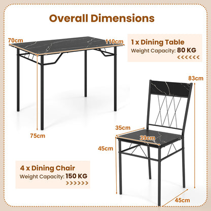 Dining Table and Chairs Set 4, 5 Piece Rectangular Kitchen Table and 4 Chairs