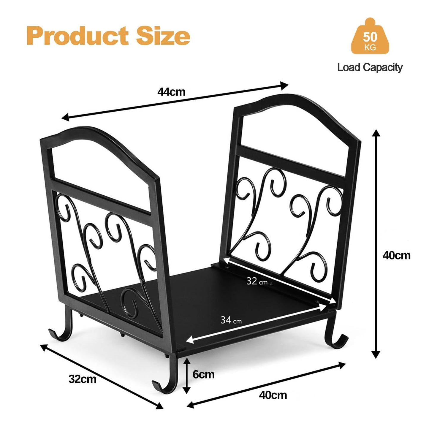 GiantexUK Metal Firewood Rack, Heavy Duty Fireplace Log Holder with Handles