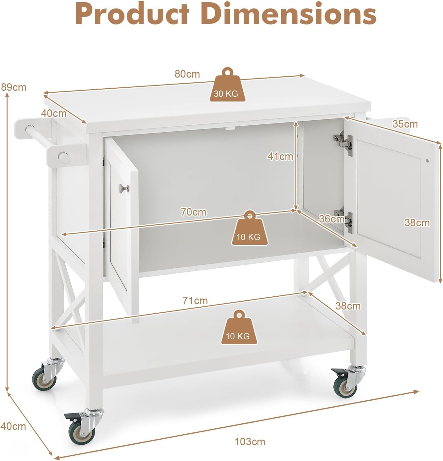 GiantexUK Kitchen Island on Wheels, Wooden Storage Trolley with Door Cabinet, Open Shelf