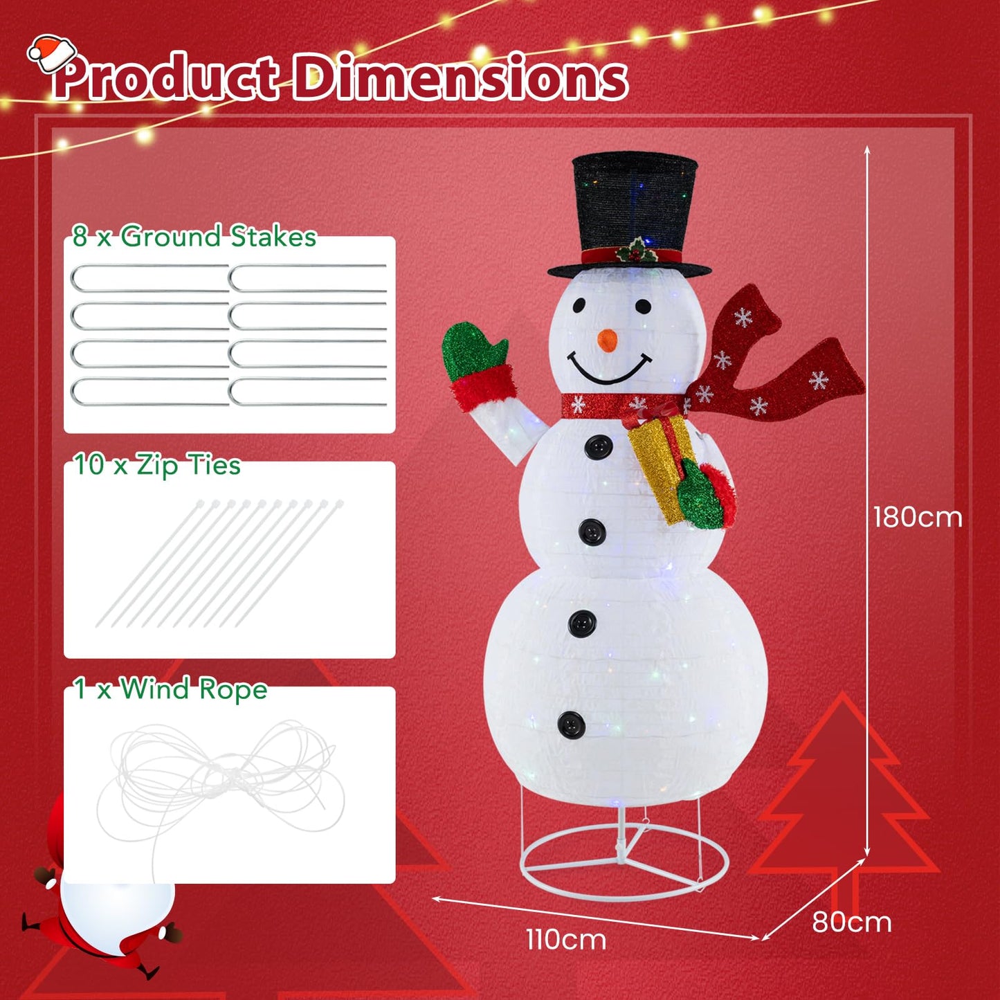 6FT Lighted Christmas Snowman, Pre-Lit Snowman Ornament Xmas Decoration with 180 LED Lights