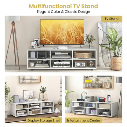 TV Stand for TVs up to 55", Wooden TV Cabinet Media Entertainment Center with Storage Cubes and Adjustable Shelves(White, 6 Cubes)