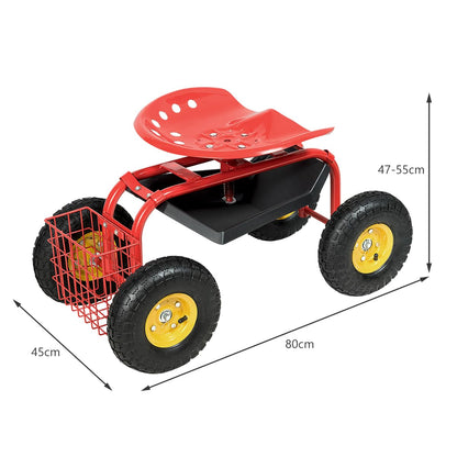 GiantexUK Adjustable Rolling Garden Cart, Outdoor Gardening Trolley Planting Station with Swivel Seat