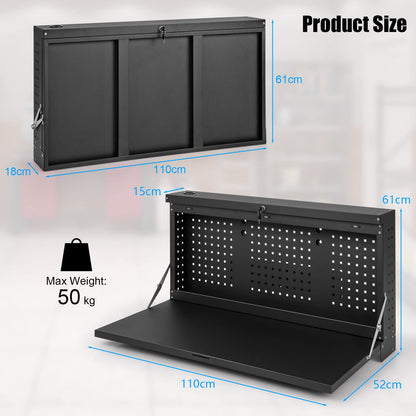 GiantexUK Wall-Mounted Workbench, Foldable Pegboard and Shelf Tool Rack Organiser Holder with Keys