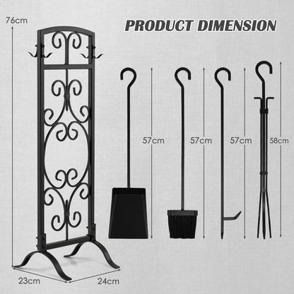 GiantexUK 30"/76cm 5-Piece Fireplace Companion Set, Wrought Iron Fire Place Tools Set with Stand, Tong, Shovel, Brush & Poker