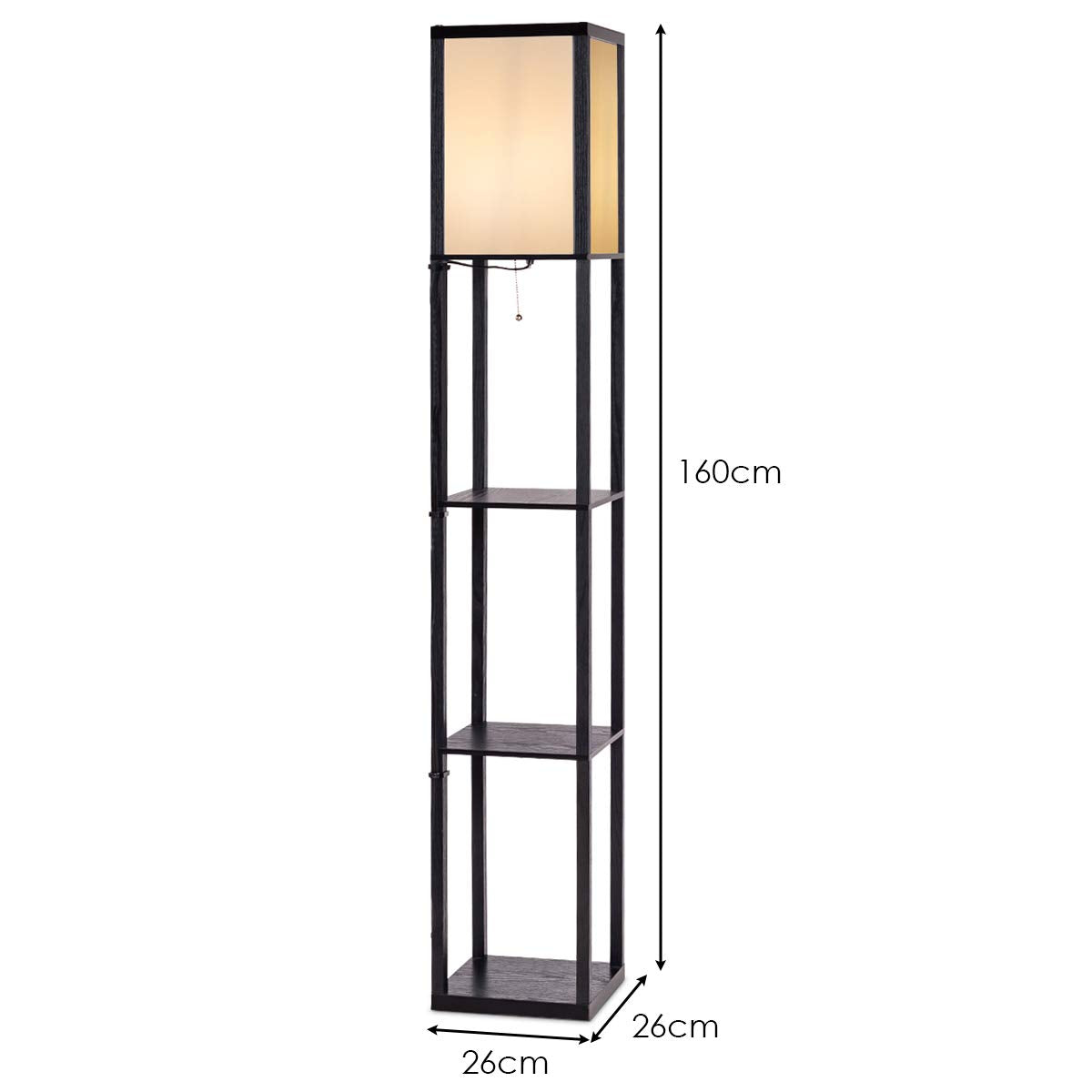 GiantexUK Floor Lamp with Shelves, 3 Layers Tall Standing Light, Modern Reading Lamp for Living Room Bedroom Office (Without Grid Patterns)