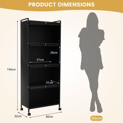 GiantexUK Kitchen Storage Shelf on Wheels, 5-Tier Backer Rack with Flip-up Doors & Anti-toppling Device