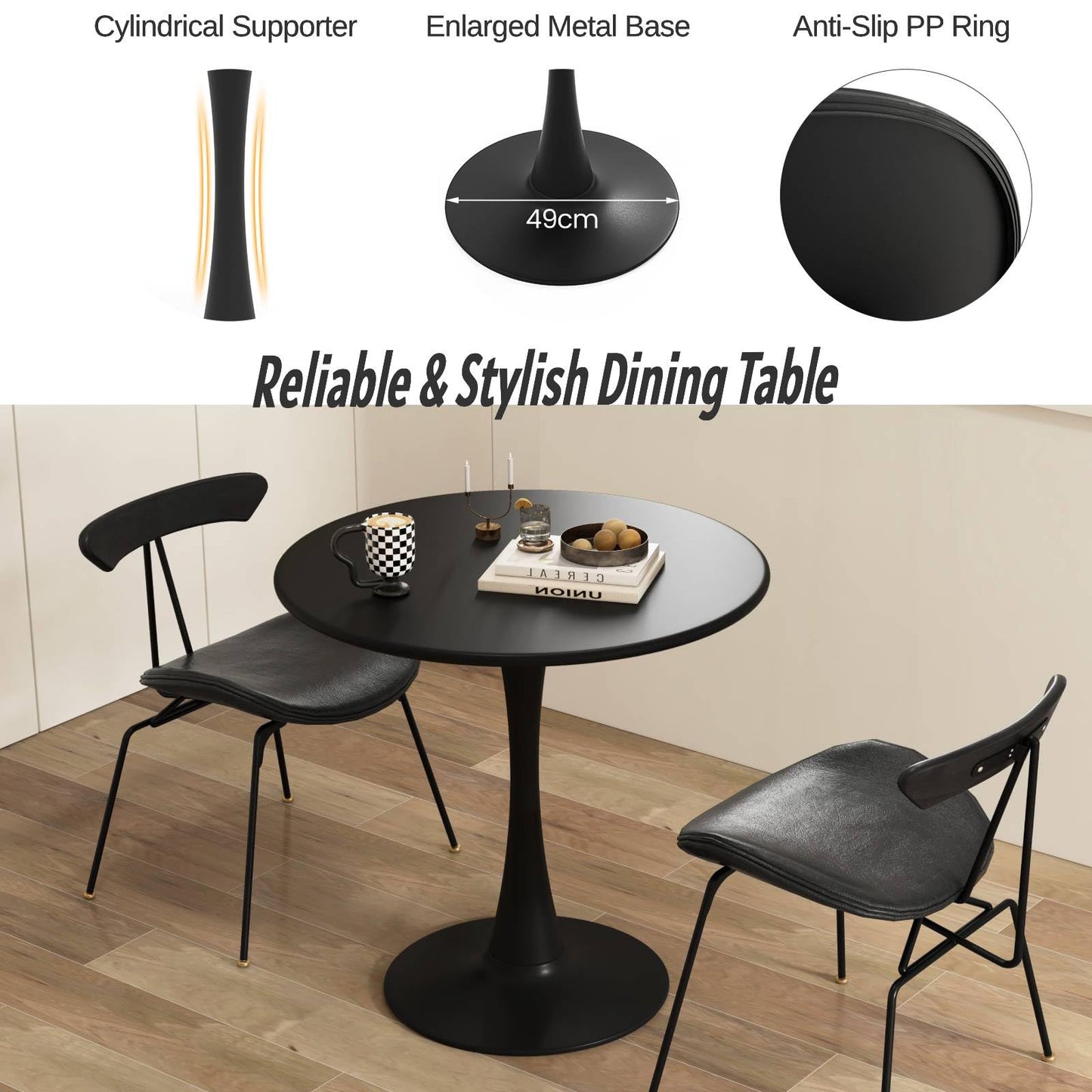 GiantexUK 80CM Round Dining Table, Metal Kitchen Table with Anti-Slip PP Ring