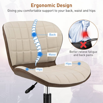 Swivel Office Chair, Ergonomic Height Adjustable Computer Desk Chairs with Wheels, Linen Fabric PU Leather