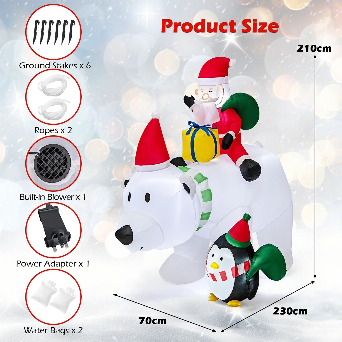 Inflatable Christmas Santa Claus, Self Inflating Xmas Decoration with LED Lights and Blower (White Polar Bear & Penguin)