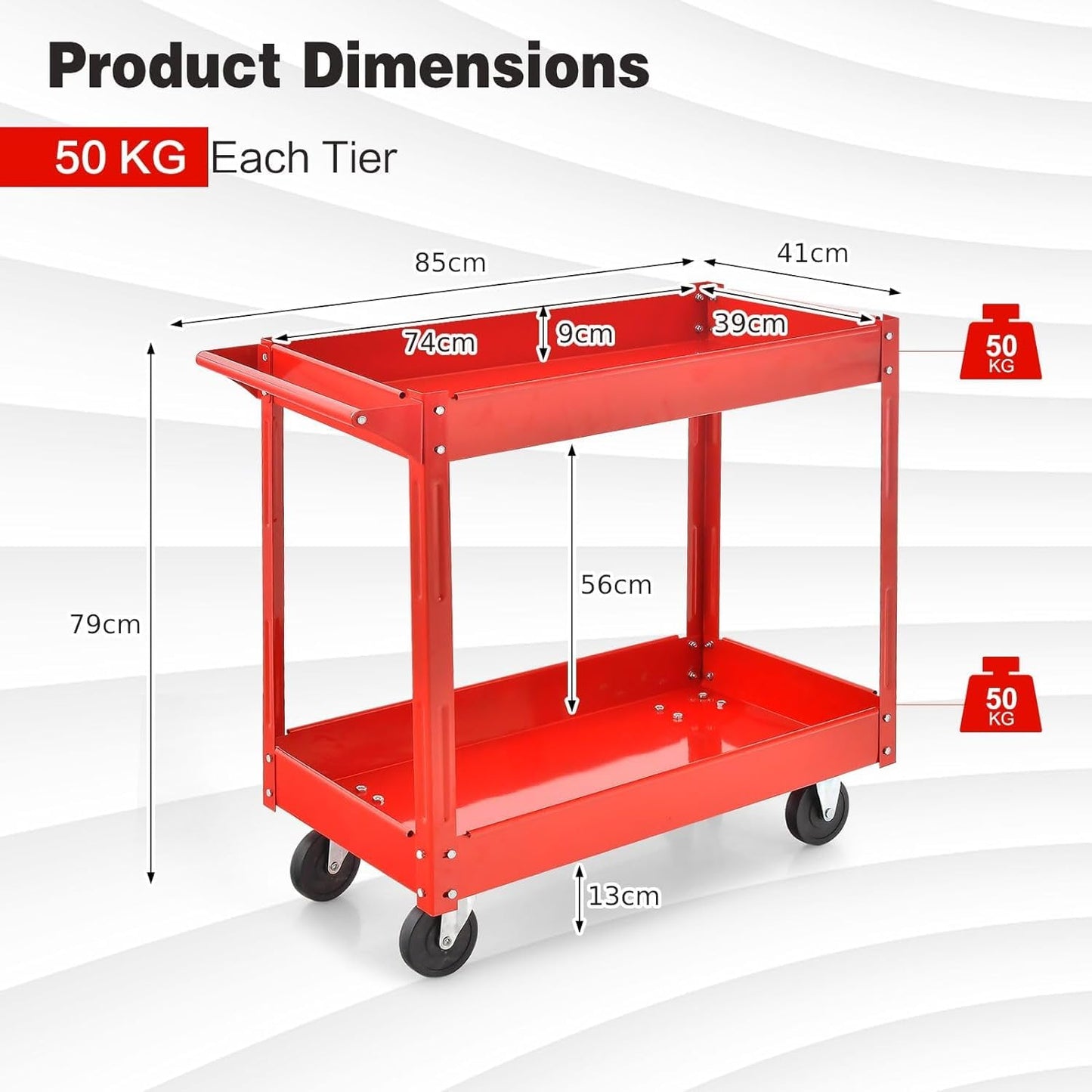 GiantexUK Tool Trolley on Wheels, 2-Tier Rolling Storage Service Cart with Handle