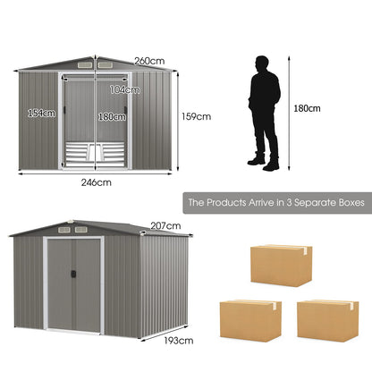 GiantexUK  Metal Garden Shed (8.5x7FT, Light Grey)