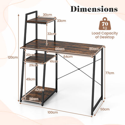 Computer Desk, 2-in-1 Bookshelf PC Workstation Laptop Table with 4 Tiers Storage Shelf