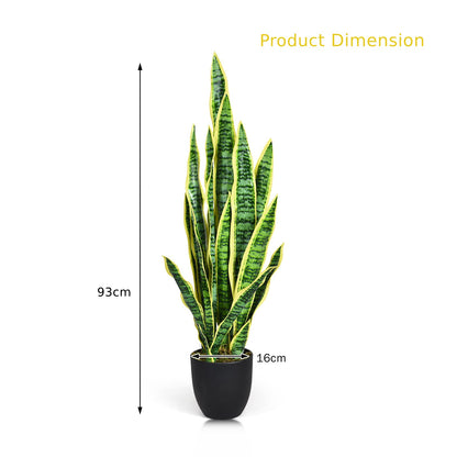 GiantexUK 93cm Fake Sansevieria, Artificial Snake Plant with Plastic Pot