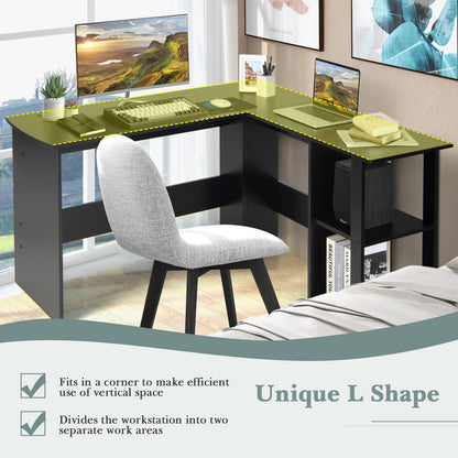 L-Shaped Computer Desk, Modern Large Corner Desk Writing Study Table with Storage Shelves