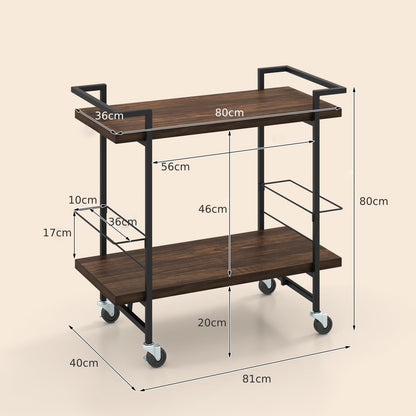 GiantexUK 2-Tier Industrial Serving Trolley, Metal Frame Home Bar Cart with 4 Universal Wheels