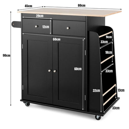 GiantexUK Kitchen Island on Wheels, Mobile Kitchen Storage Cart with 2 Drawers, 2-Door Cabinet