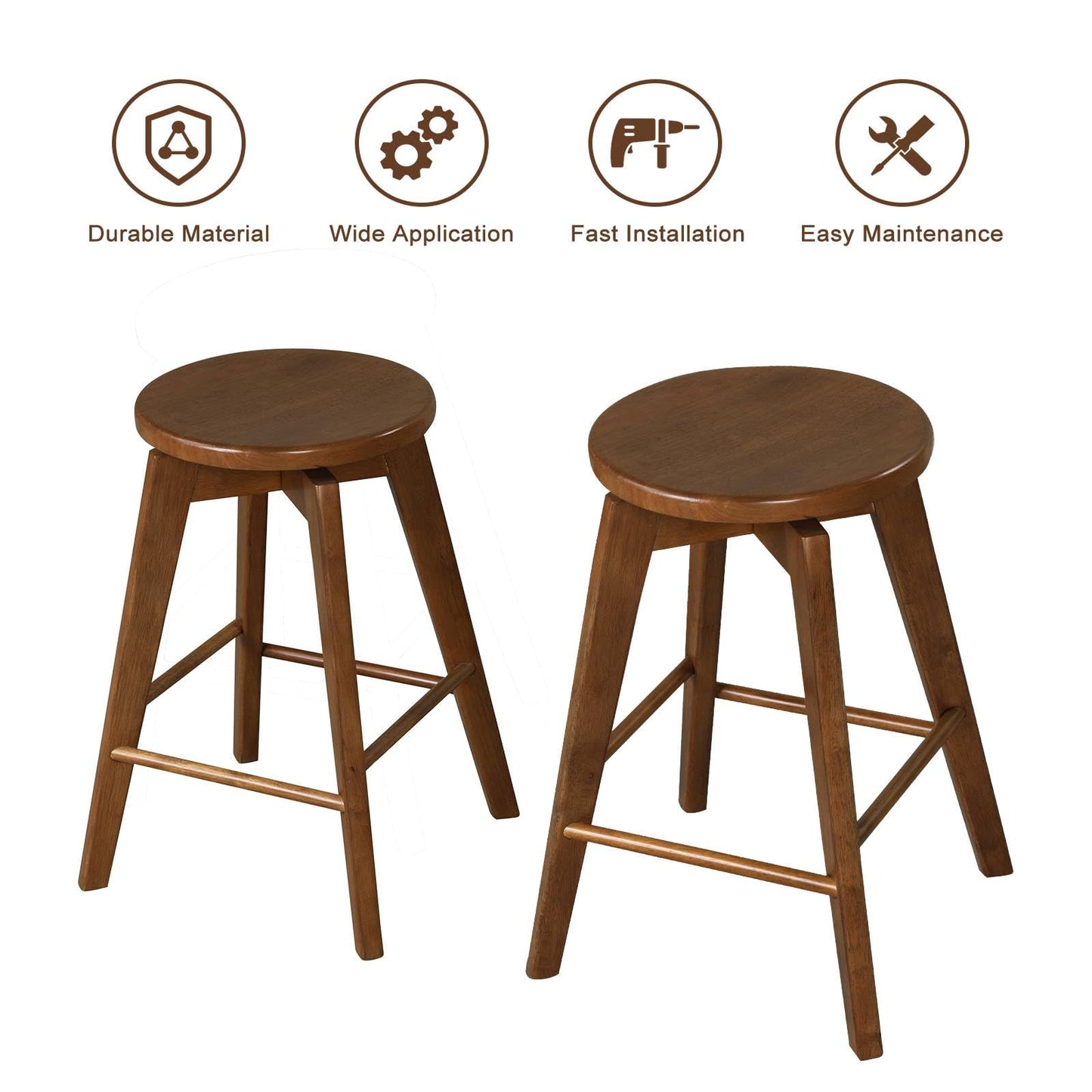 GiantexUK Bar Stools Set of 2/4, Rubber Wood Swivel Barstools with Footrests & Non-Slip Foot Pads