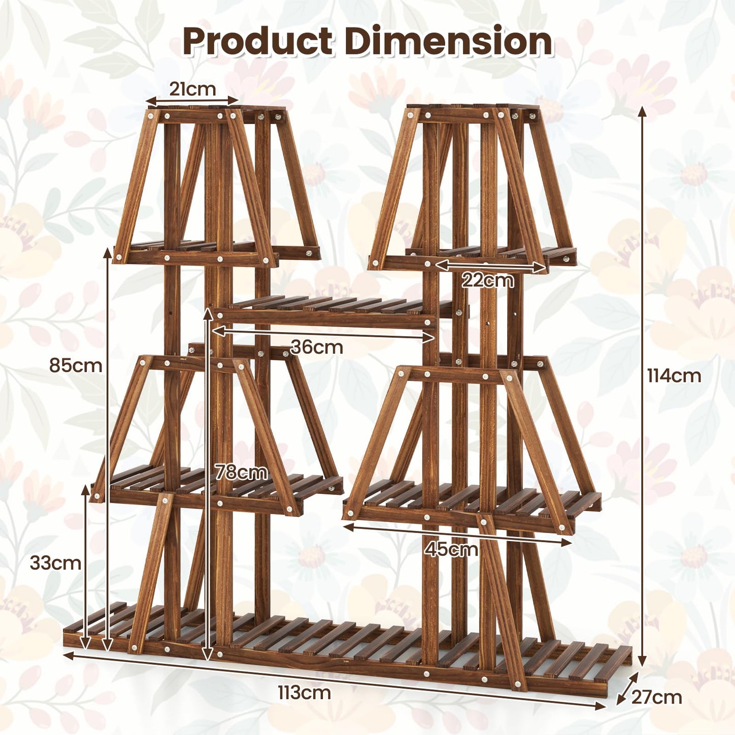 5-Tier Plant Stand, Wooden Flower Shelving Unit with Slatted Shelves