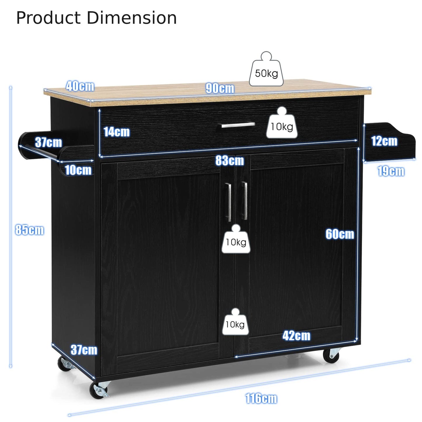 GiantexUK Kitchen Storage Trolley, Rolling Serving Island with Large Drawer